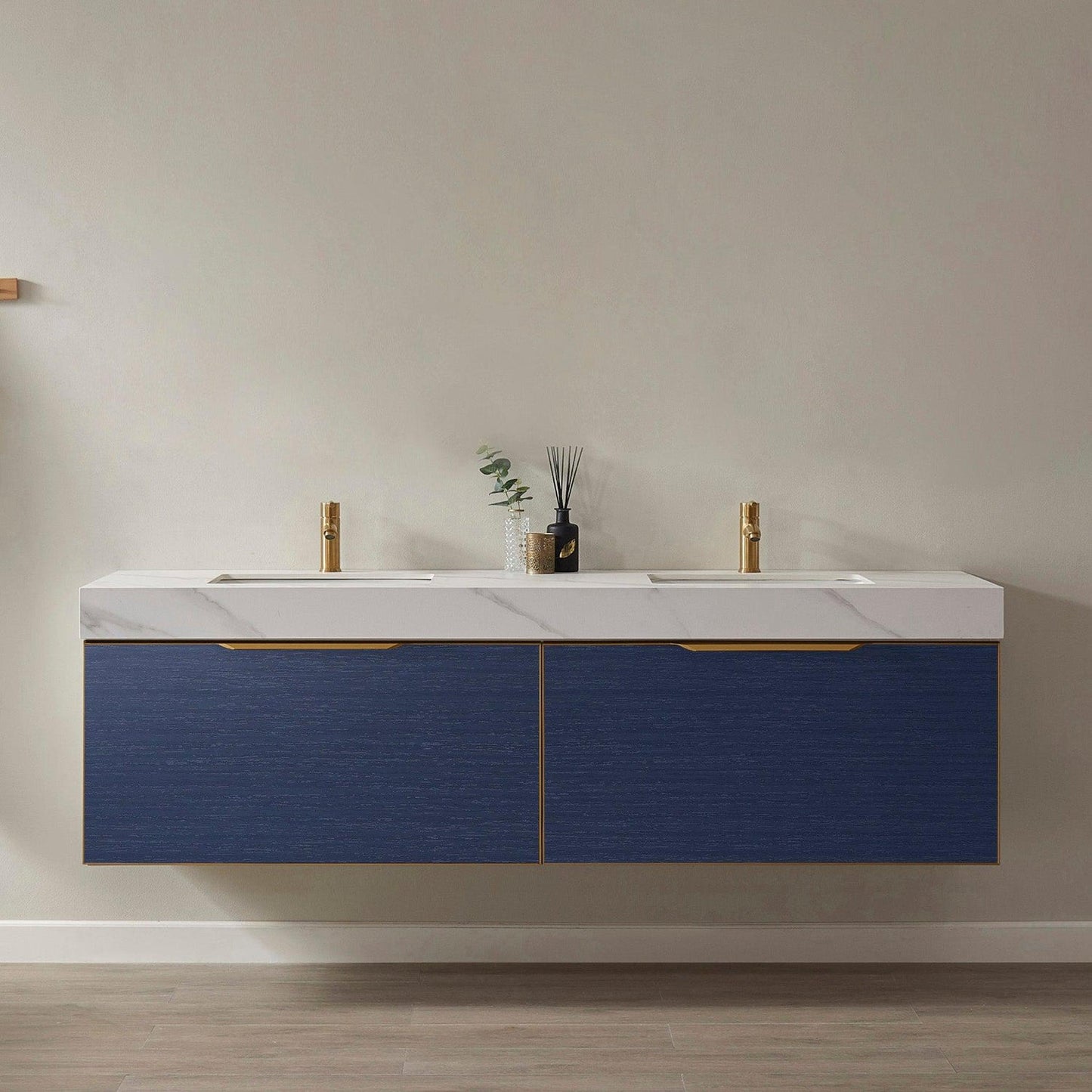 Vinnova Alicante 72" Double Vanity In Classic Blue With White Sintered Stone Countertop And Undermount Sink Without Mirror