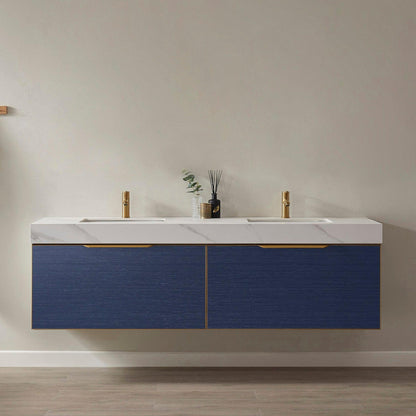 Vinnova Alicante 72" Double Vanity In Classic Blue With White Sintered Stone Countertop And Undermount Sink Without Mirror