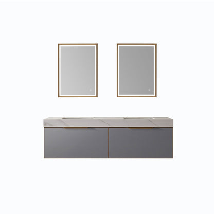 Vinnova Alicante 72" Double Vanity In Elegant Grey With White Sintered Stone Countertop And Undermount Sink With Mirror