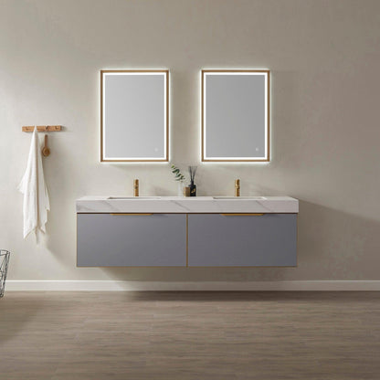 Vinnova Alicante 72" Double Vanity In Elegant Grey With White Sintered Stone Countertop And Undermount Sink With Mirror