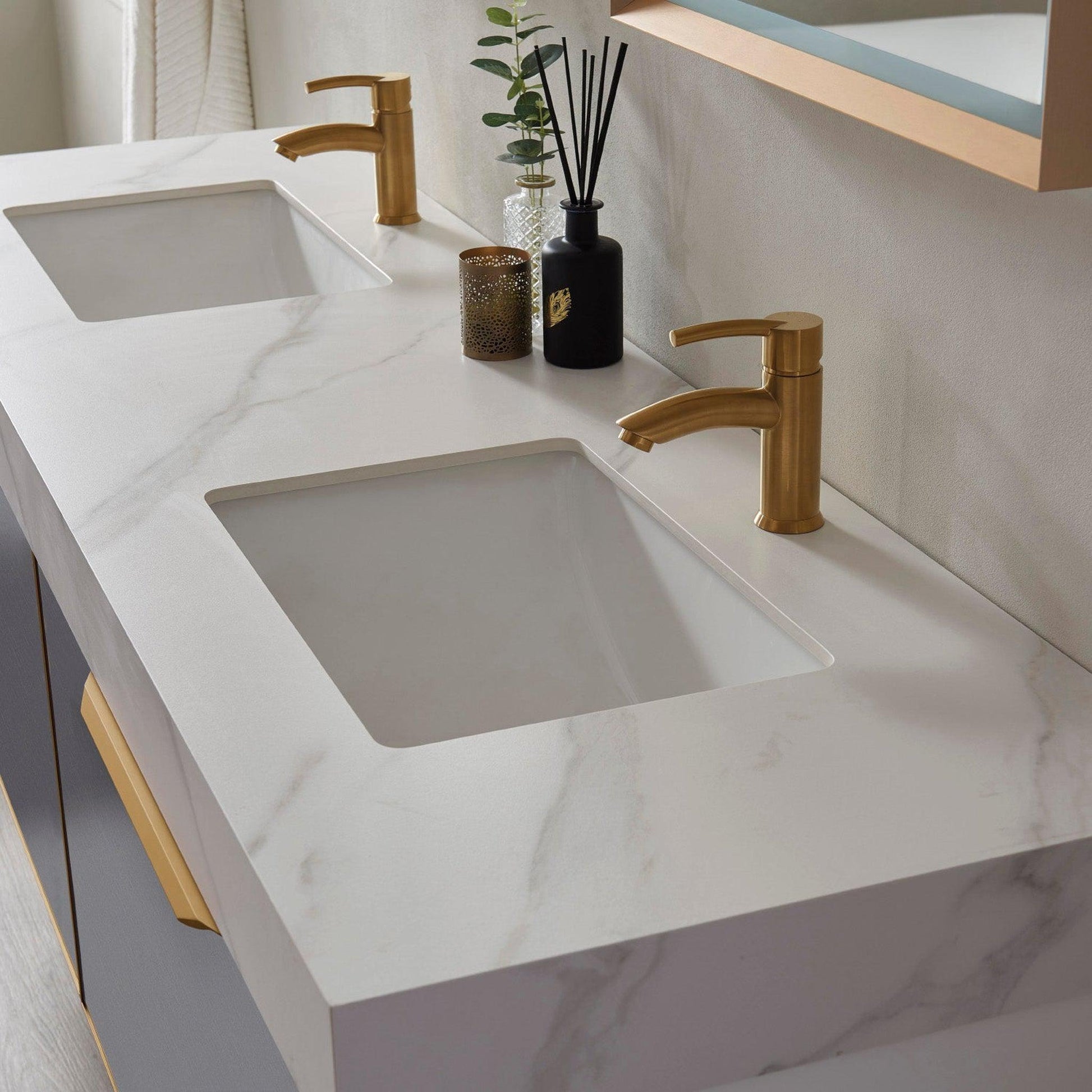 Vinnova Alicante 72" Double Vanity In Elegant Grey With White Sintered Stone Countertop And Undermount Sink With Mirror