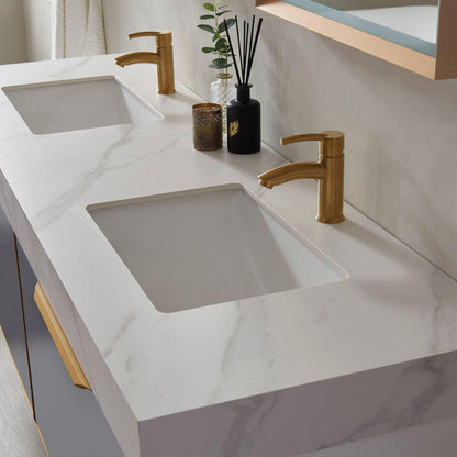 Vinnova Alicante 72" Double Vanity In Elegant Grey With White Sintered Stone Countertop And Undermount Sink With Mirror