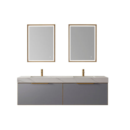 Vinnova Alicante 72" Double Vanity In Elegant Grey With White Sintered Stone Countertop And Undermount Sink With Mirror