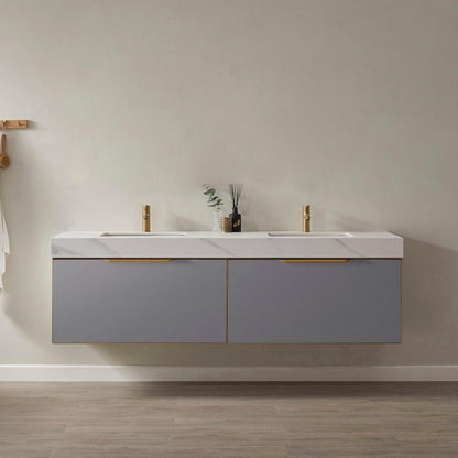 Vinnova Alicante 72" Double Vanity In Elegant Grey With White Sintered Stone Countertop And Undermount Sink Without Mirror