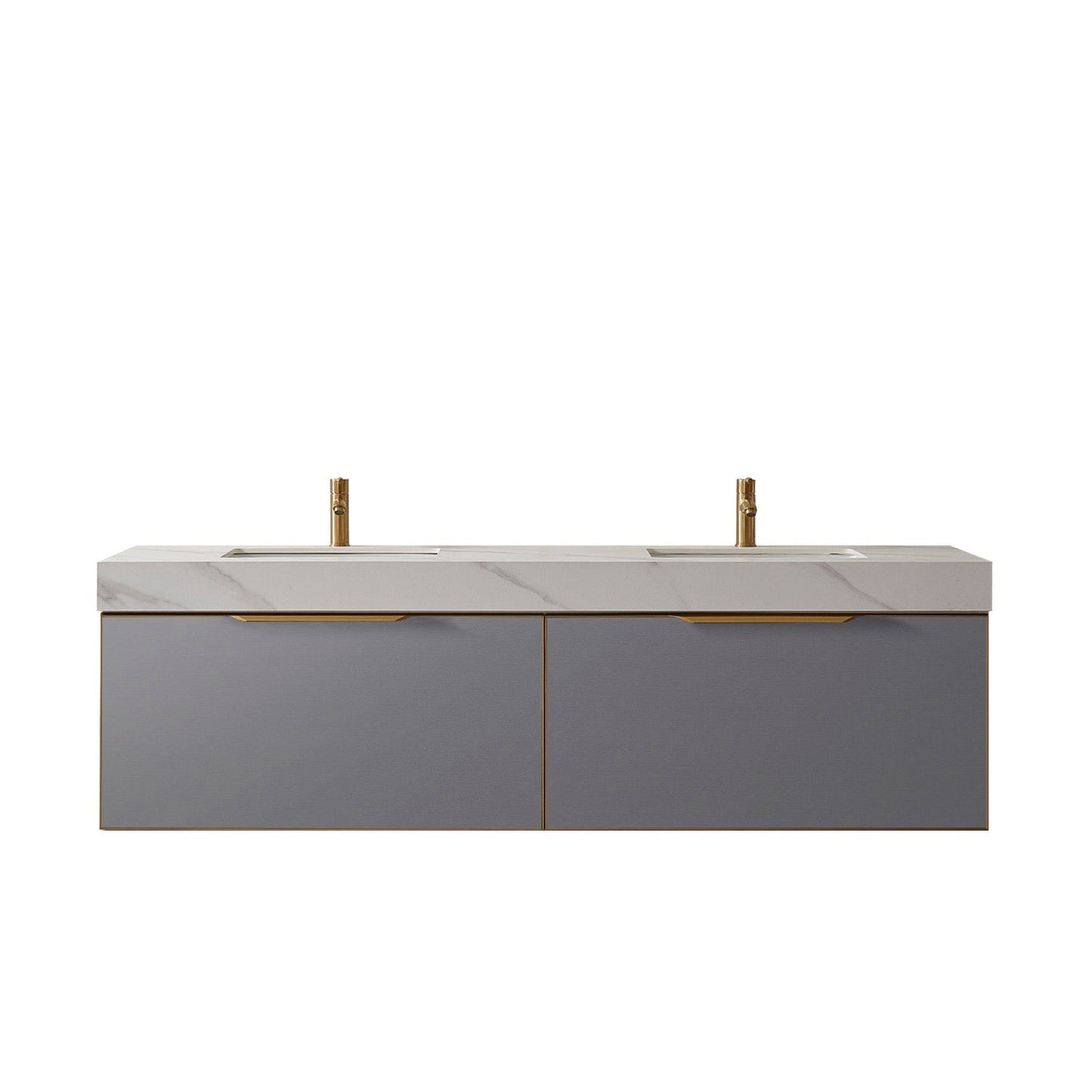 Vinnova Alicante 72" Double Vanity In Elegant Grey With White Sintered Stone Countertop And Undermount Sink Without Mirror