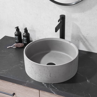 Vinnova Almonte 15" Grey Concrete Circular Vessel Bathroom Sink