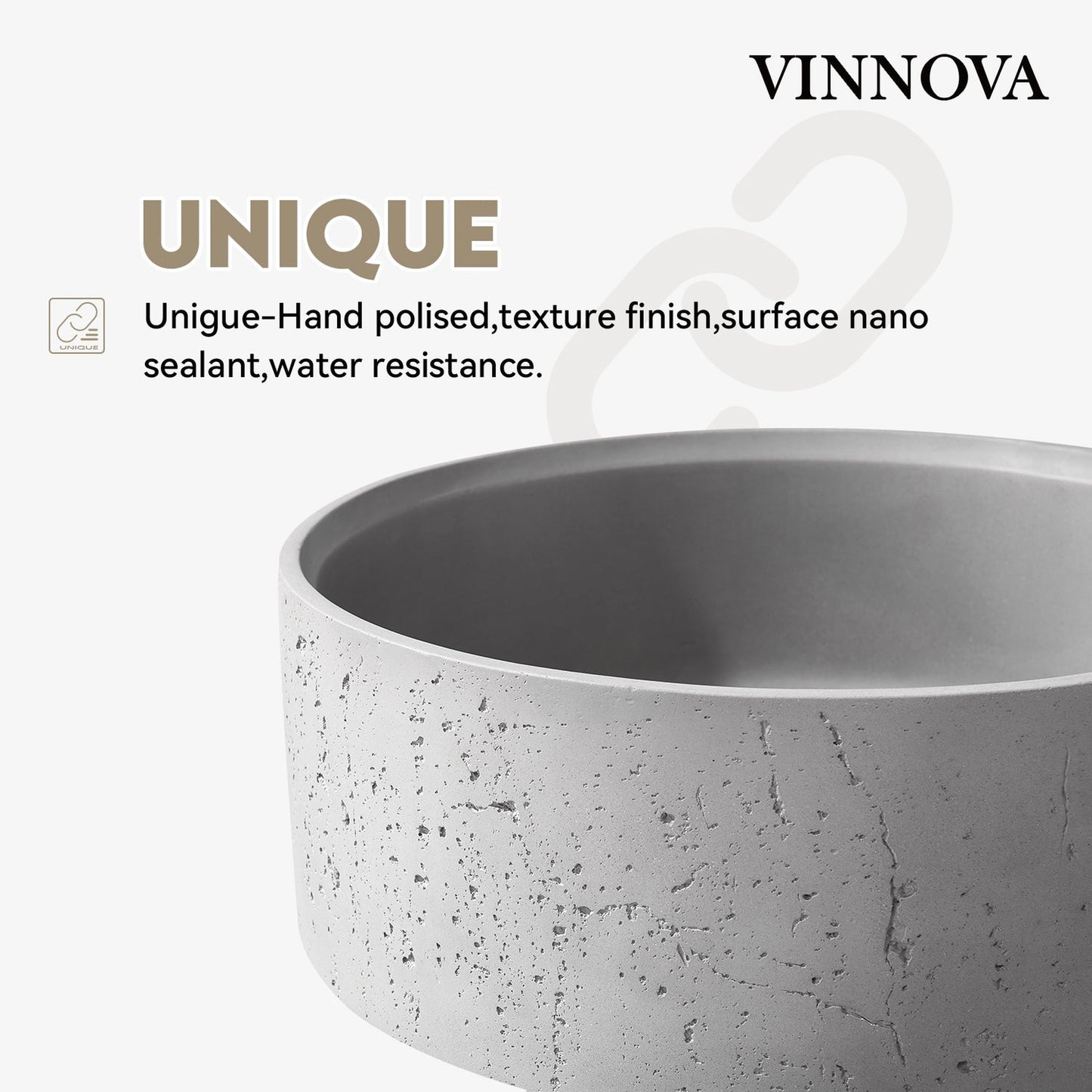 Vinnova Almonte 15" Grey Concrete Circular Vessel Bathroom Sink