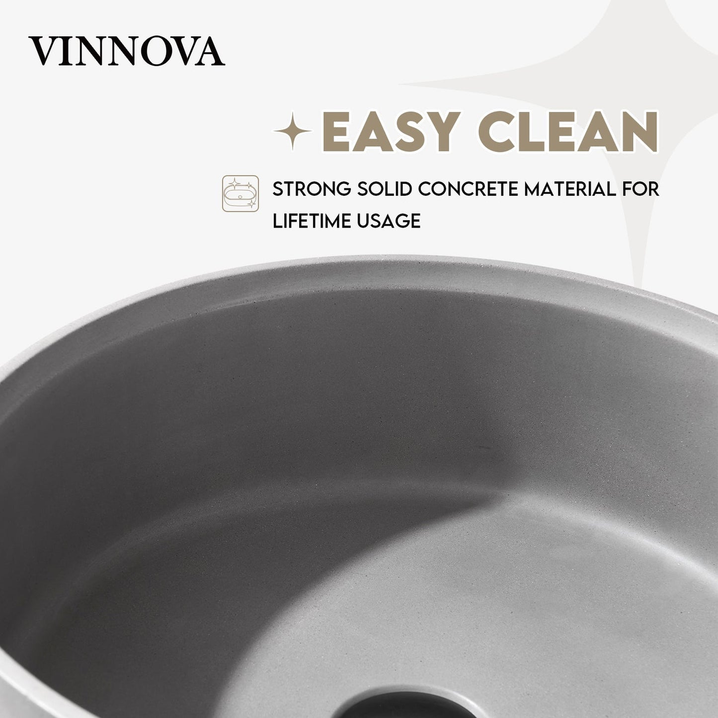 Vinnova Almonte 15" Grey Concrete Circular Vessel Bathroom Sink