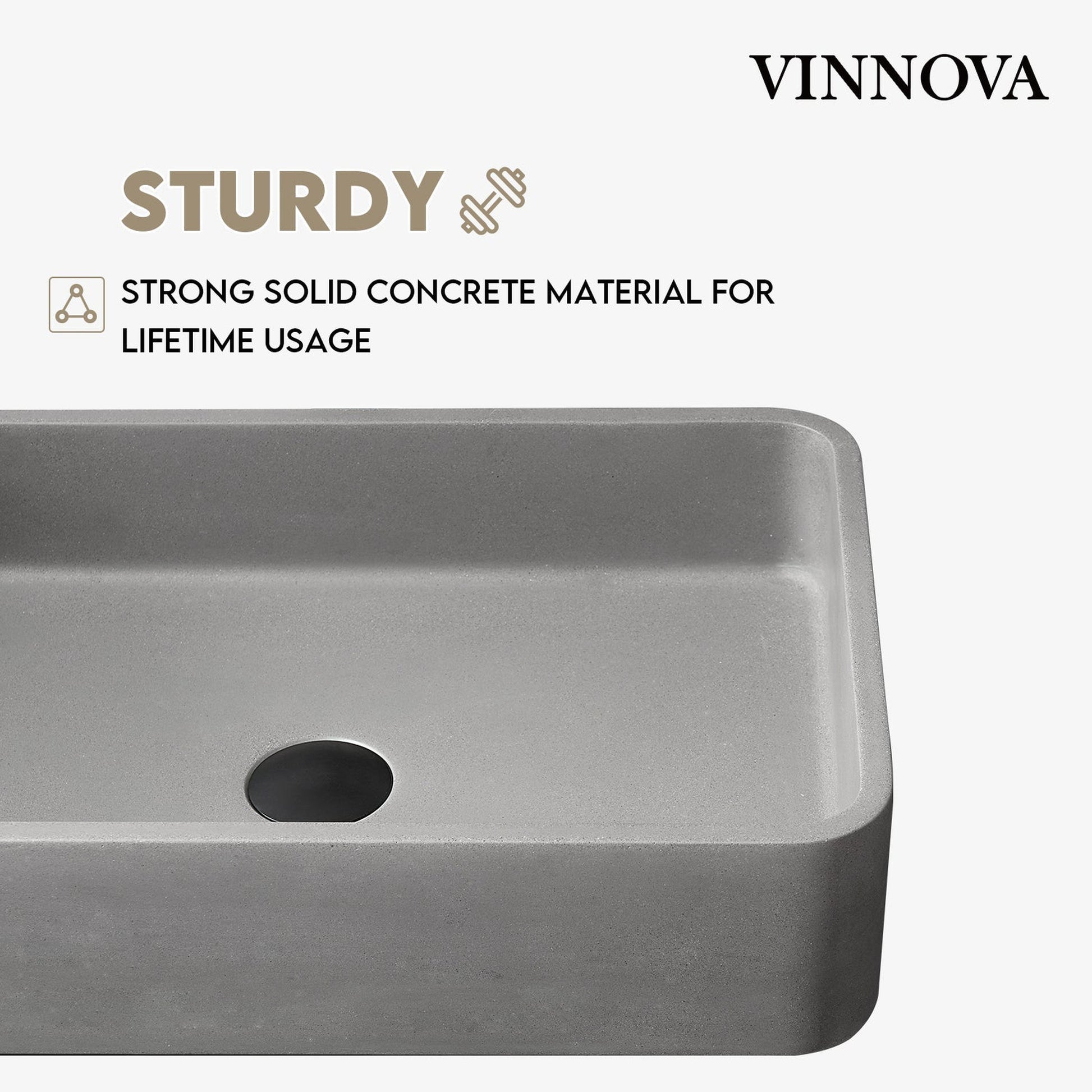 Vinnova Avila 20" Grey Concrete Rectangular Vessel Bathroom Sink