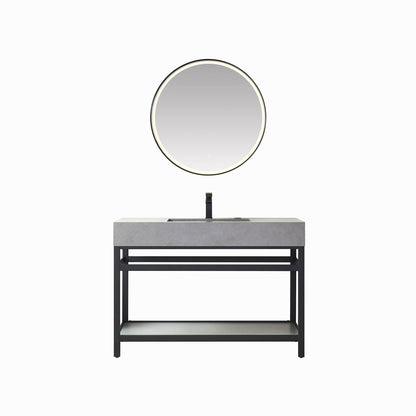 Vinnova Bilbao 48" Single Vanity With Matte Black Stainless Steel Bracket Match With Grey Sintered Stone Countertop With Mirror