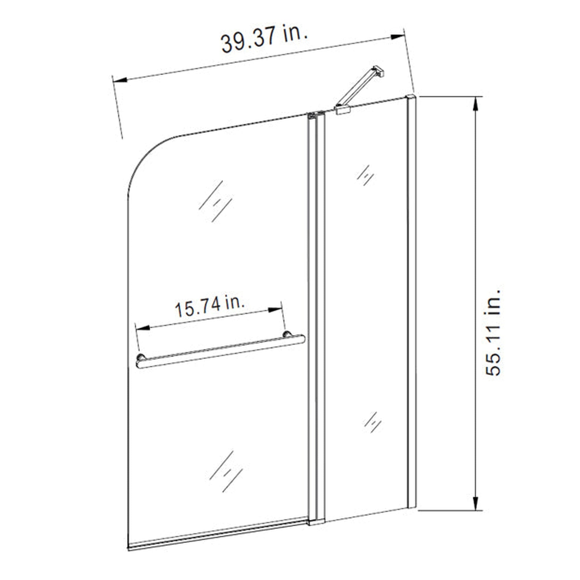 Vinnova Canteras 39" x 55" Hinged Frameless Tub Door in Matte Black Finish