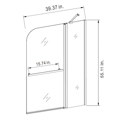 Vinnova Canteras 39" x 55" Hinged Frameless Tub Door in Matte Black Finish