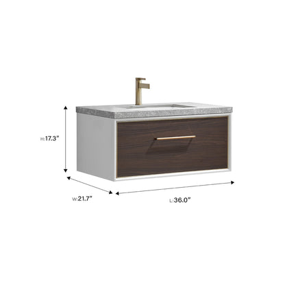 Vinnova Caparroso 36" Single Sink Floating Bathroom Vanity In Dark Walnut And Brushed Gold Hardware Finish With Grey Sintered Stone Top