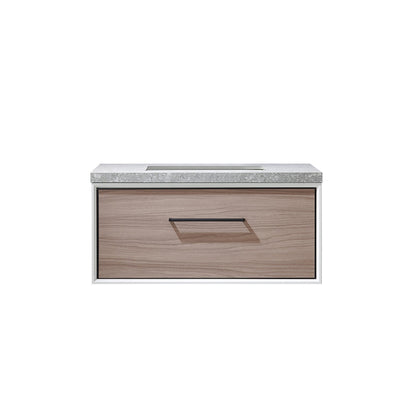 Vinnova Caparroso 36" Single Sink Floating Bathroom Vanity In Light Walnut And Matte Black Hardware Finish With Grey Sintered Stone Top