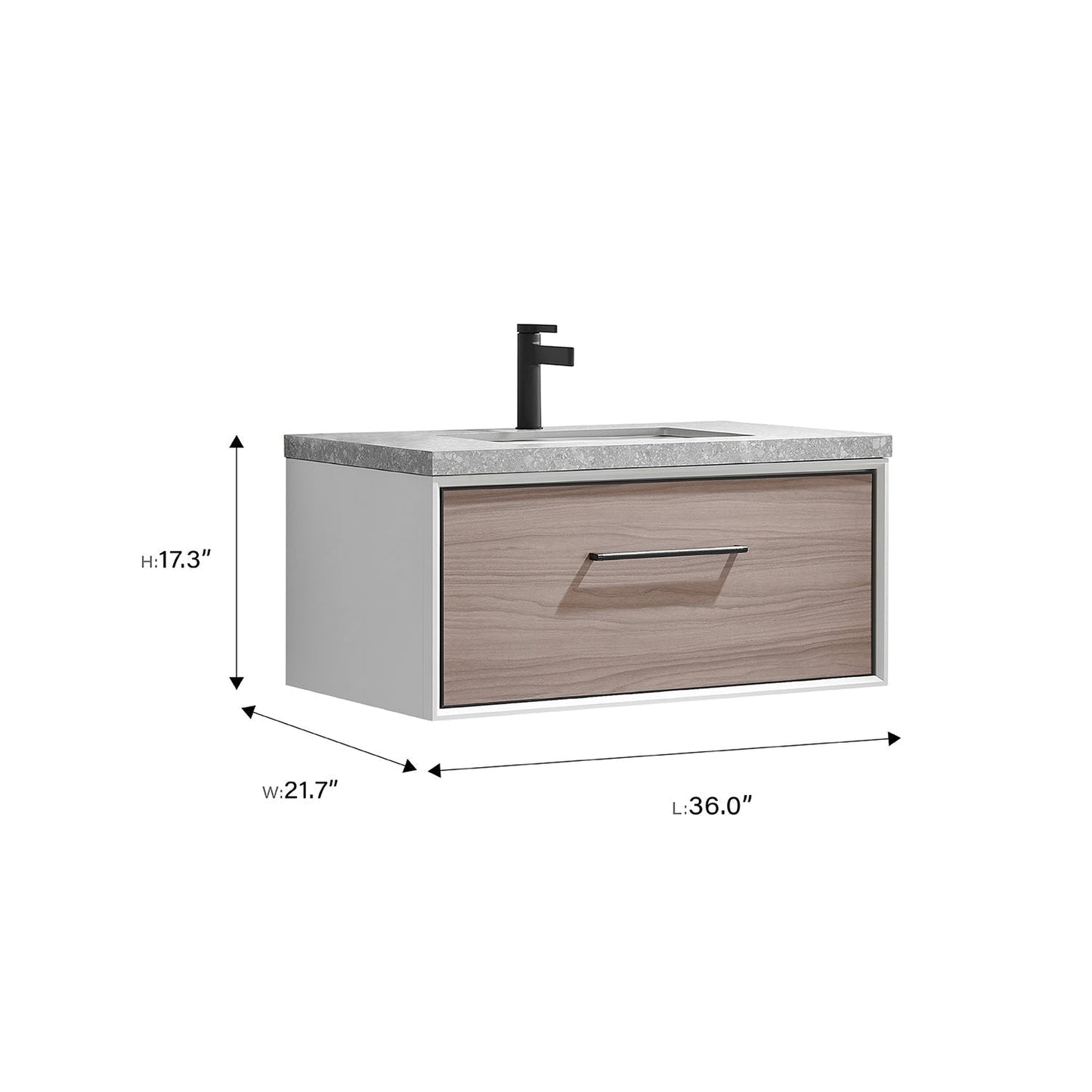 Vinnova Caparroso 36" Single Sink Floating Bathroom Vanity In Light Walnut And Matte Black Hardware Finish With Grey Sintered Stone Top