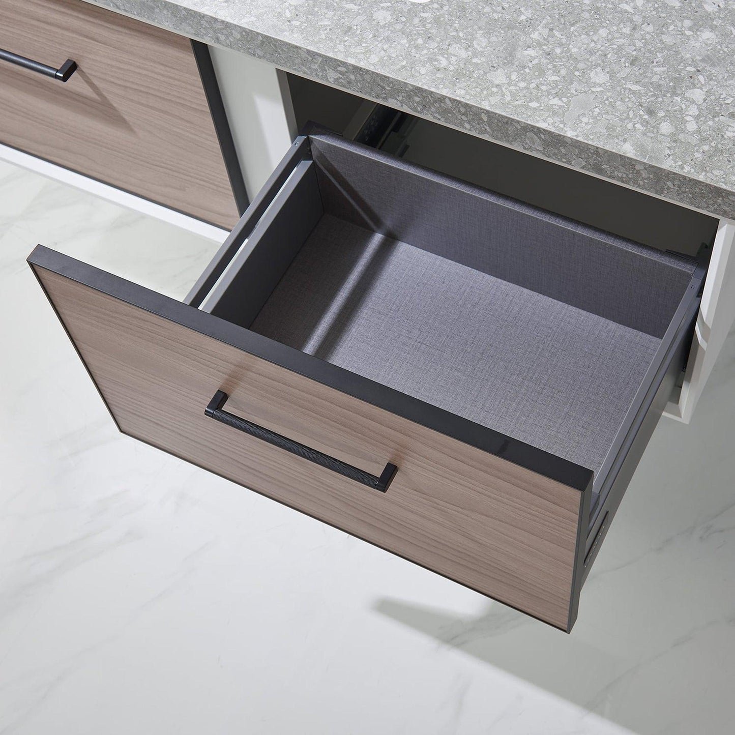 Vinnova Caparroso 48" Single Sink Floating Bathroom Vanity In Light Walnut And Matte Black Hardware Finish With Grey Sintered Stone Top