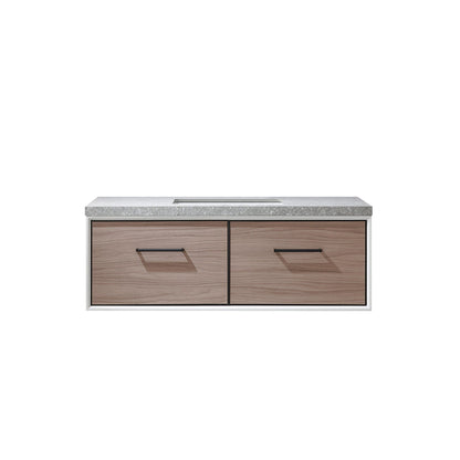 Vinnova Caparroso 48" Single Sink Floating Bathroom Vanity In Light Walnut And Matte Black Hardware Finish With Grey Sintered Stone Top