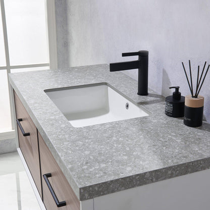 Vinnova Caparroso 48" Single Sink Floating Bathroom Vanity In Light Walnut And Matte Black Hardware Finish With Grey Sintered Stone Top