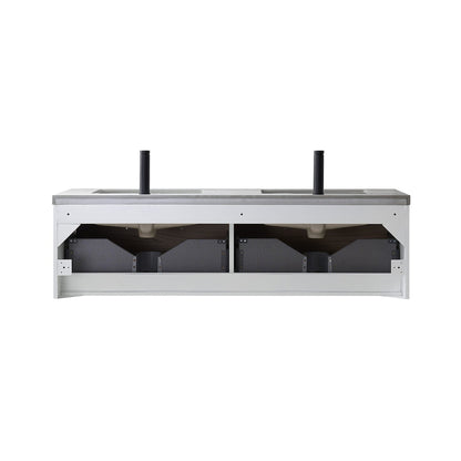 Vinnova Caparroso 60" Double Sink Floating Bathroom Vanity In Light Walnut And Matte Black Hardware Finish With Grey Sintered Stone Top