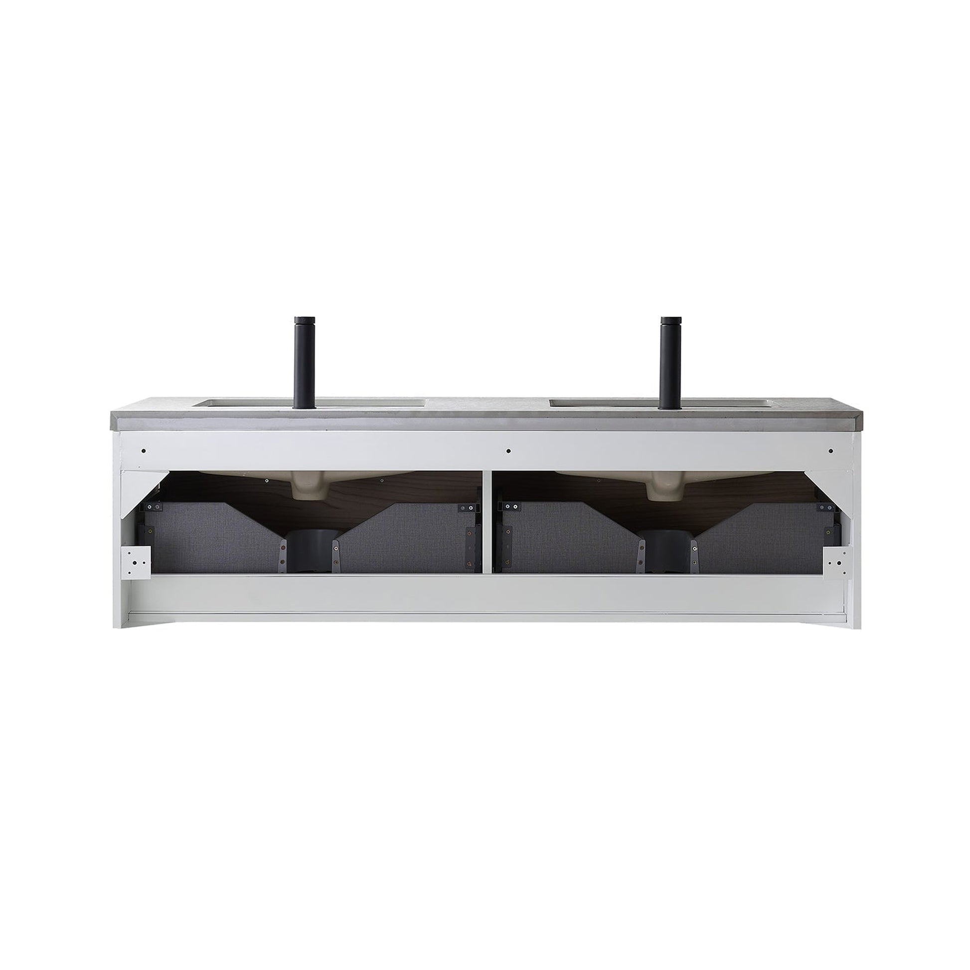 Vinnova Caparroso 60" Double Sink Floating Bathroom Vanity In Light Walnut And Matte Black Hardware Finish With Grey Sintered Stone Top And Mirror