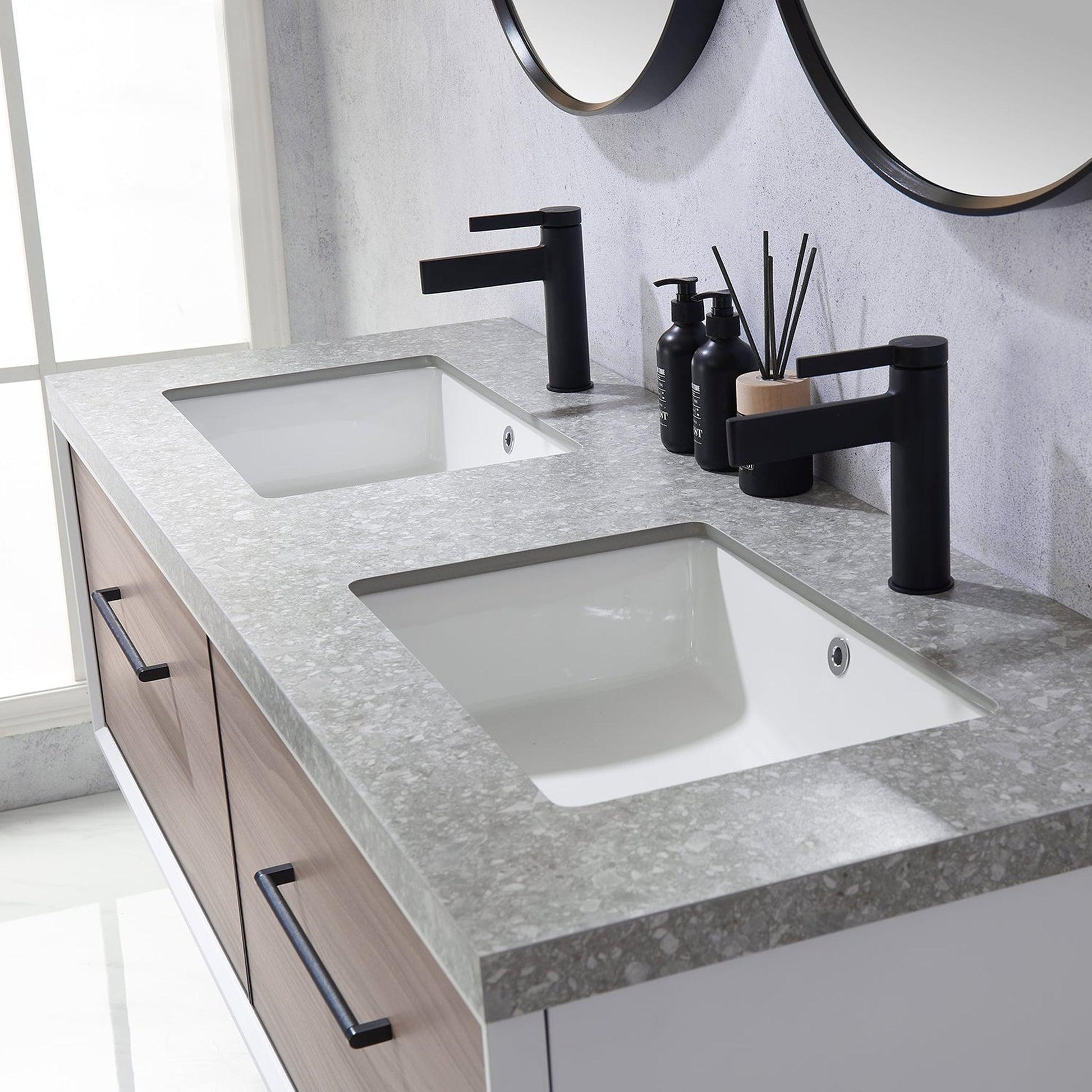 24 Floating Wood Bathroom Vanity Set with Black Sintered Stone Top &  Ceramic Sink