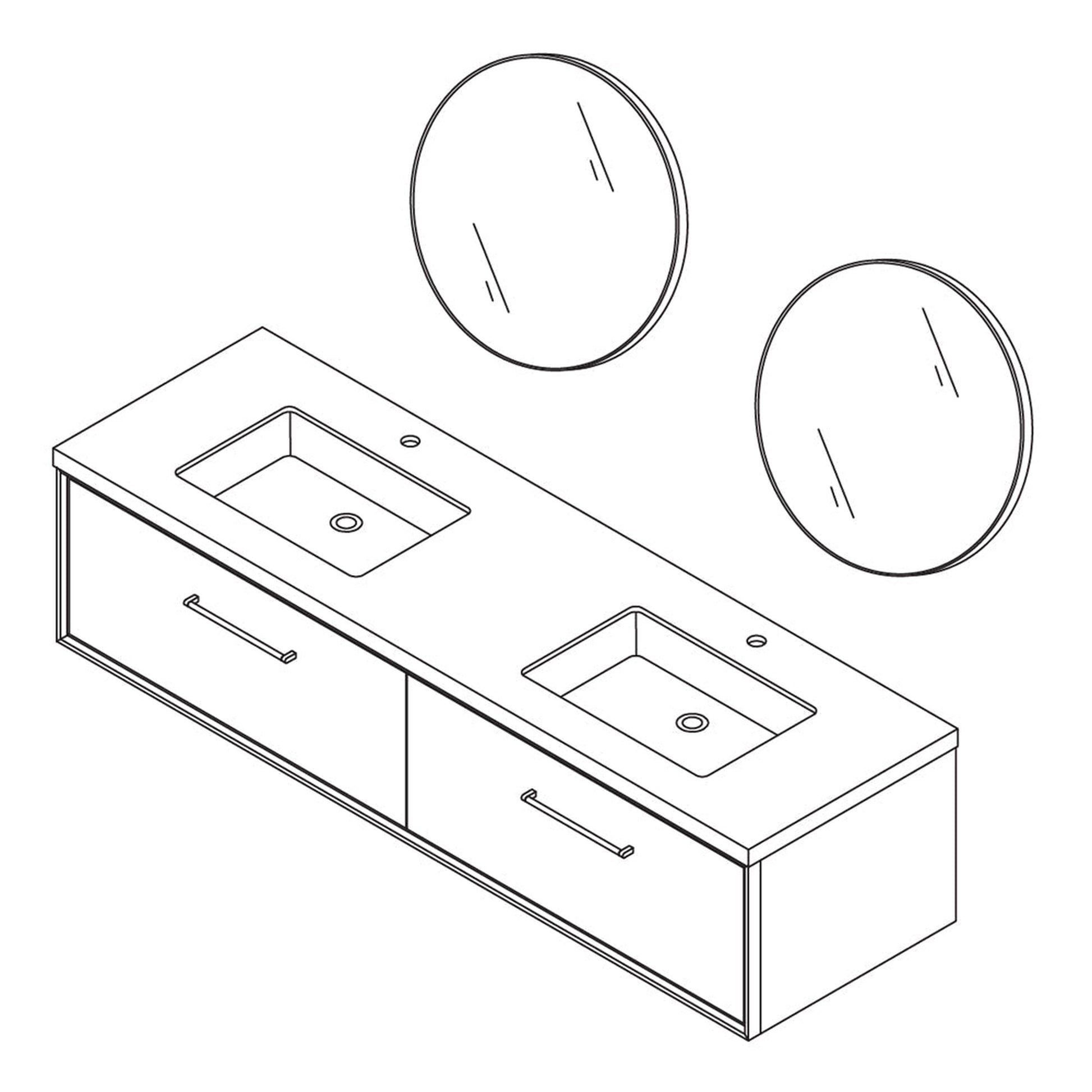 Vinnova Caparroso 72" Double Sink Floating Bathroom Vanity In Dark Walnut And Brushed Gold Hardware Finish With Grey Sintered Stone Top And Mirror