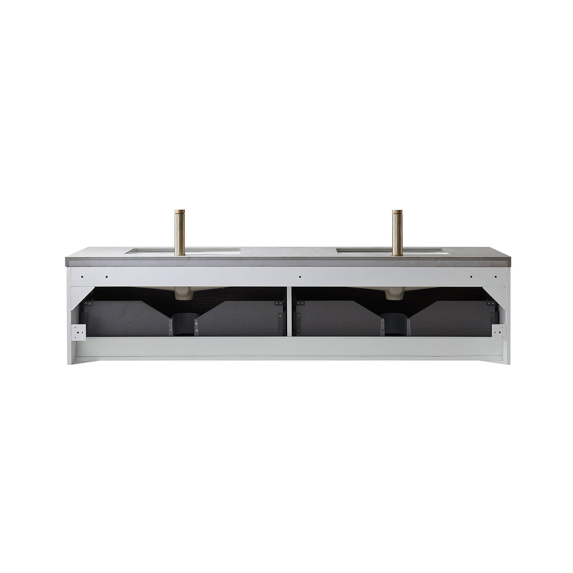 Vinnova Caparroso 72" Double Sink Floating Bathroom Vanity In Dark Walnut And Brushed Gold Hardware Finish With Grey Sintered Stone Top And Mirror