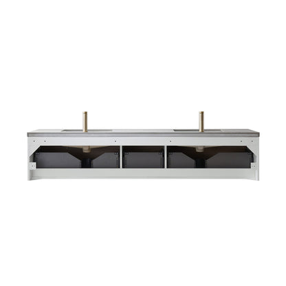 Vinnova Caparroso 84" Double Sink Floating Bathroom Vanity In Dark Walnut And Brushed Gold Hardware Finish With Grey Sintered Stone Top