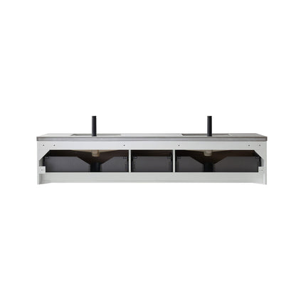 Vinnova Caparroso 84" Double Sink Floating Bathroom Vanity In Light Walnut And Matte Black Hardware Finish With Grey Sintered Stone Top