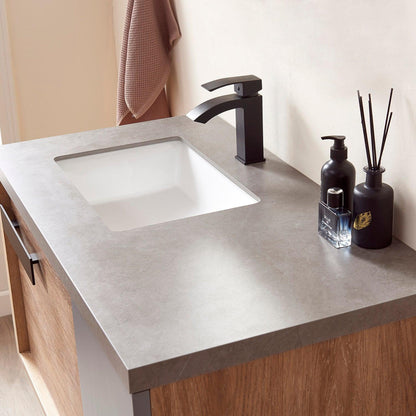 Vinnova Carcastillo 40" Single Sink Bath Vanity In North American Oak And Matte Black Hardware Finish With Grey Sintered Stone Top