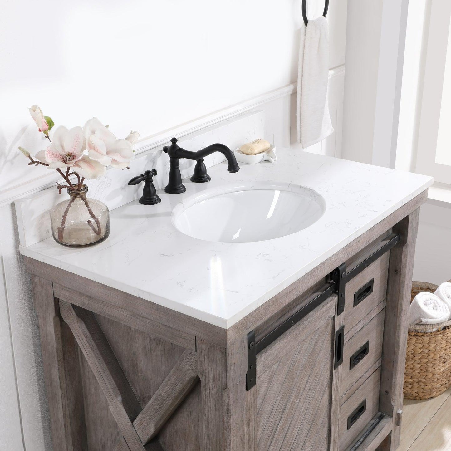 Vinnova Cortes 36" Single Sink Bath Vanity In Classical Grey Finish With White Composite Countertop