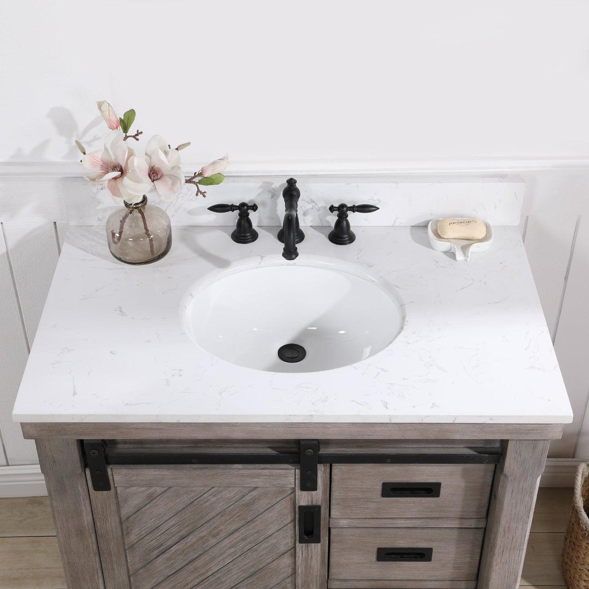 Vinnova Cortes 36" Single Sink Bath Vanity In Classical Grey Finish With White Composite Countertop