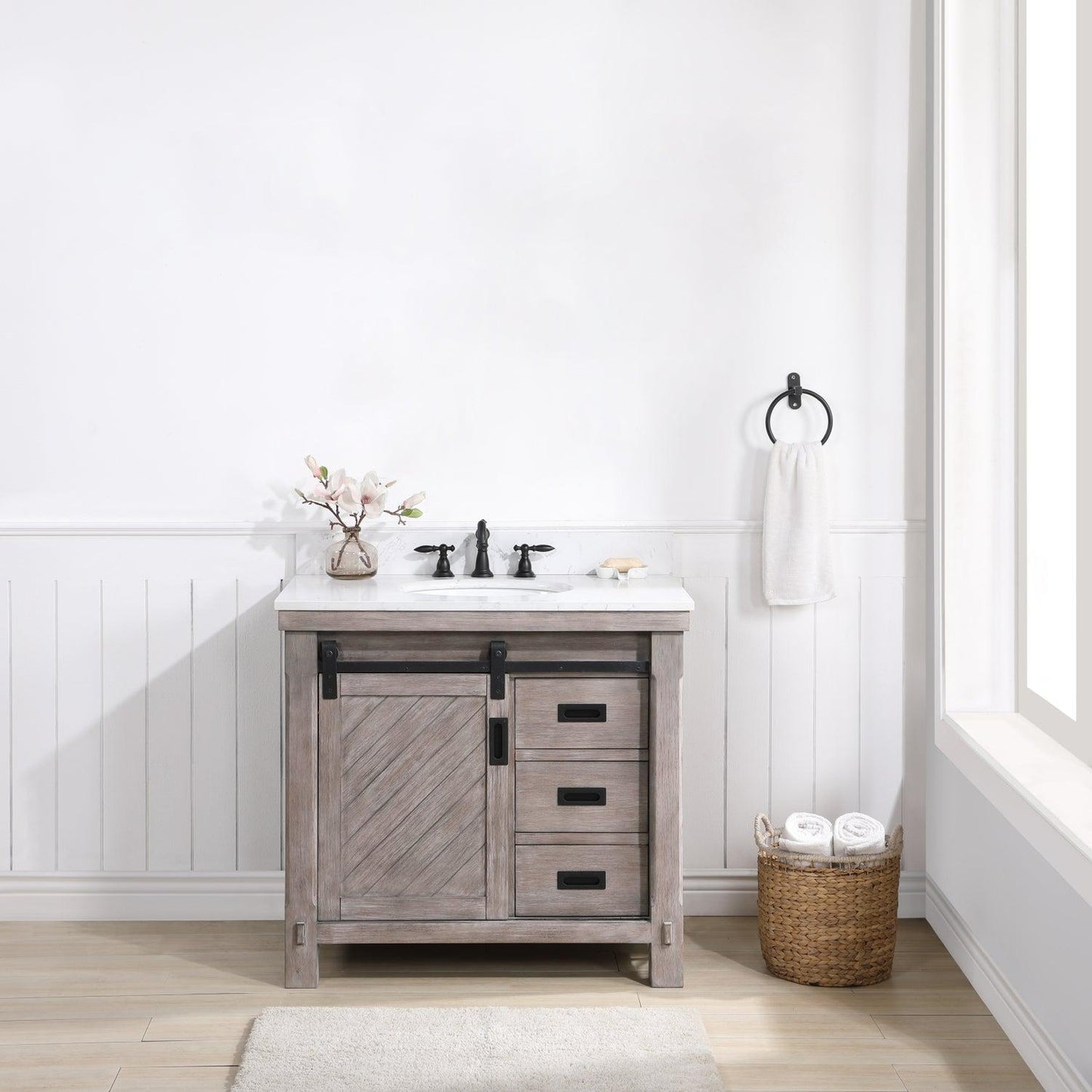 Vinnova Cortes 36" Single Sink Bath Vanity In Classical Grey Finish With White Composite Countertop