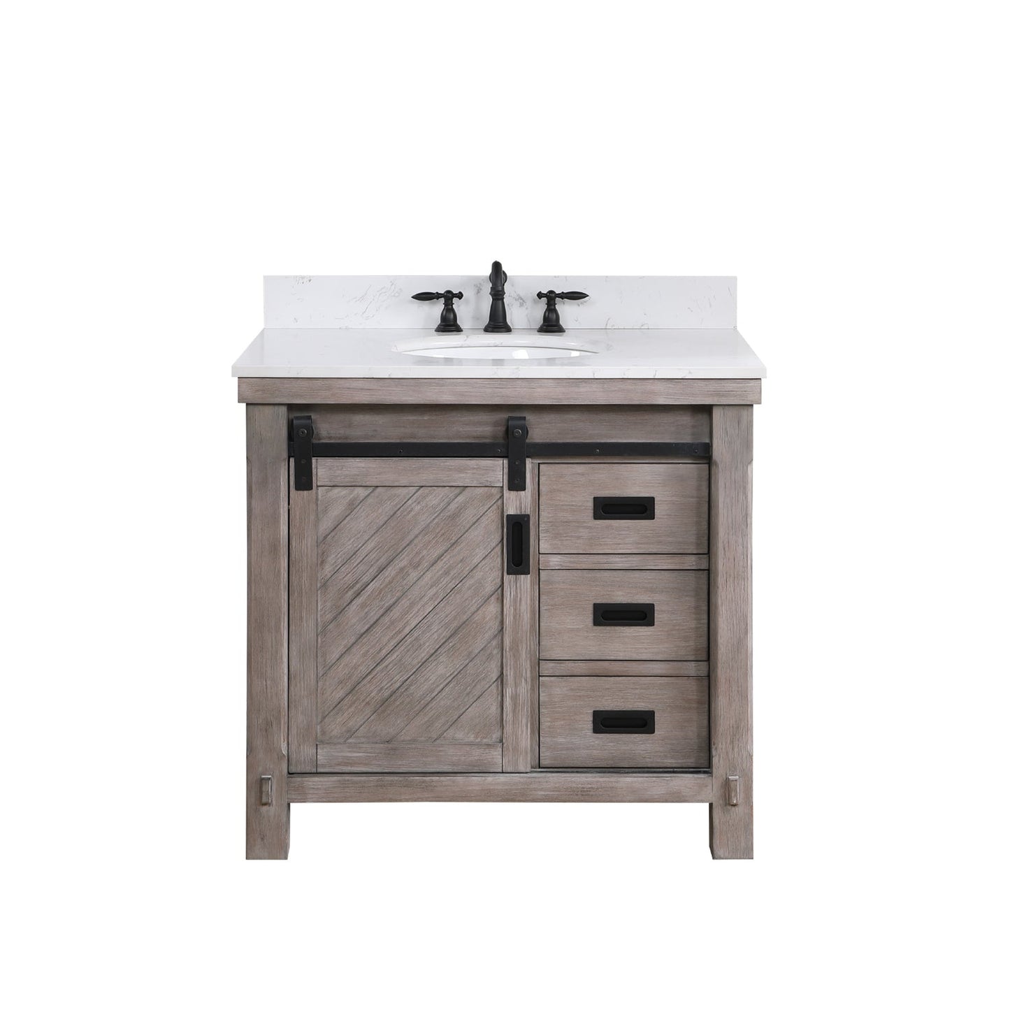 Vinnova Cortes 36" Single Sink Bath Vanity In Classical Grey Finish With White Composite Countertop