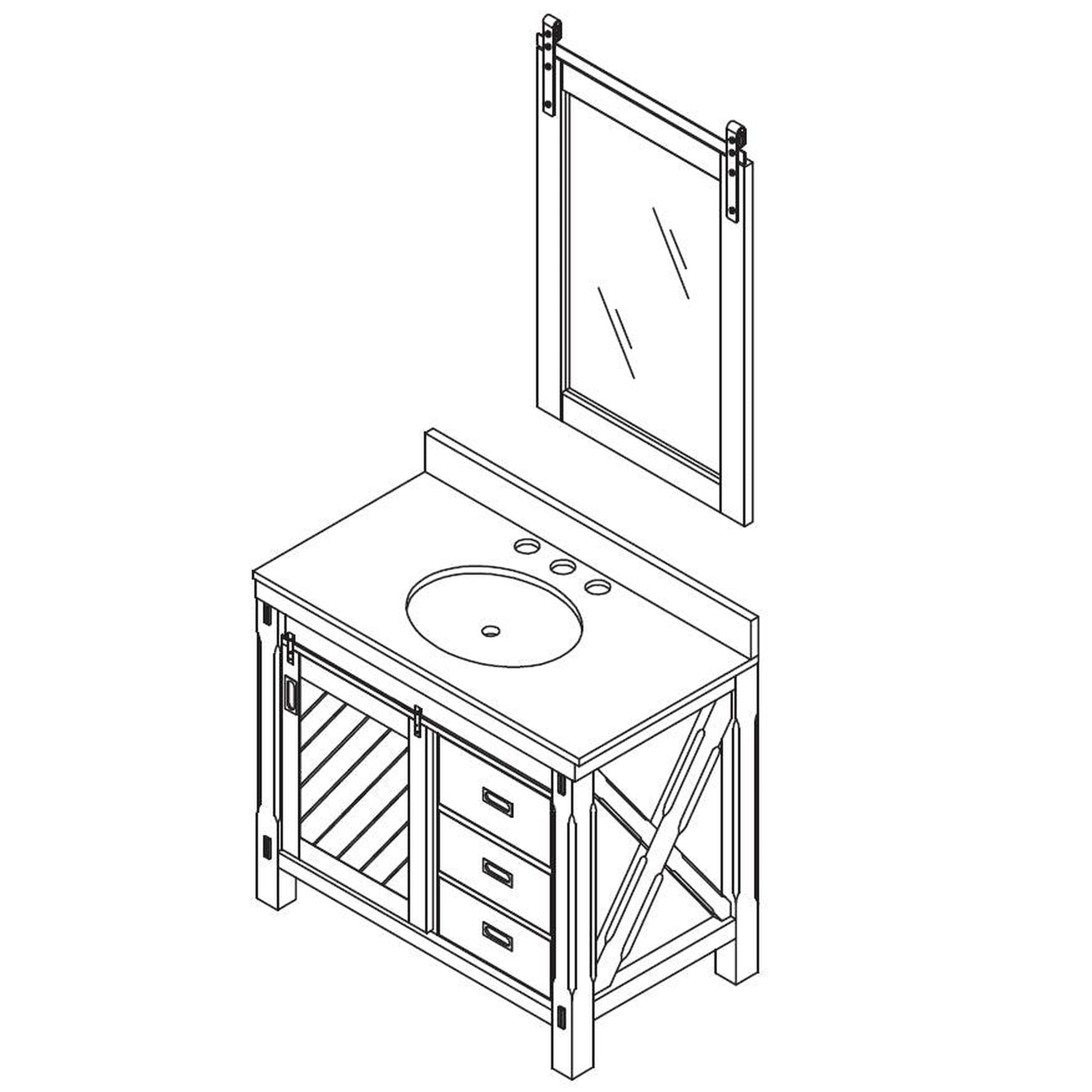 Vinnova Cortes 36" Single Sink Bath Vanity In Weathered Pine Finish With White Composite Countertop