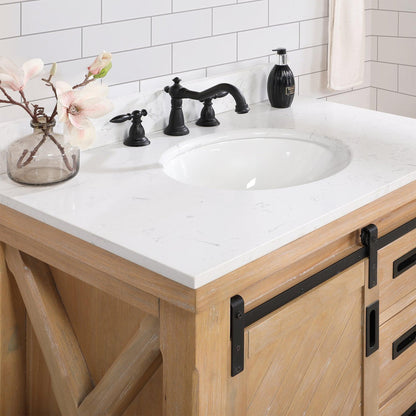 Vinnova Cortes 36" Single Sink Bath Vanity In Weathered Pine Finish With White Composite Countertop