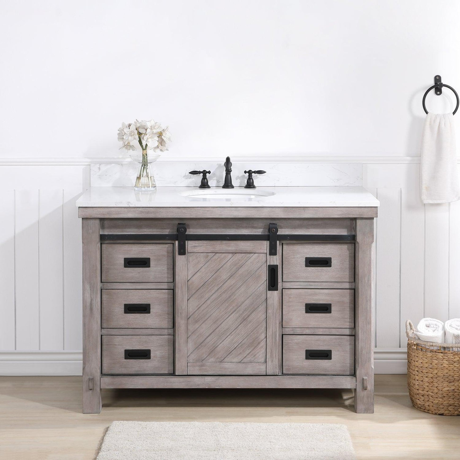 Vinnova Cortes 48" Single Sink Bath Vanity In Classical Grey Finish With White Composite Countertop