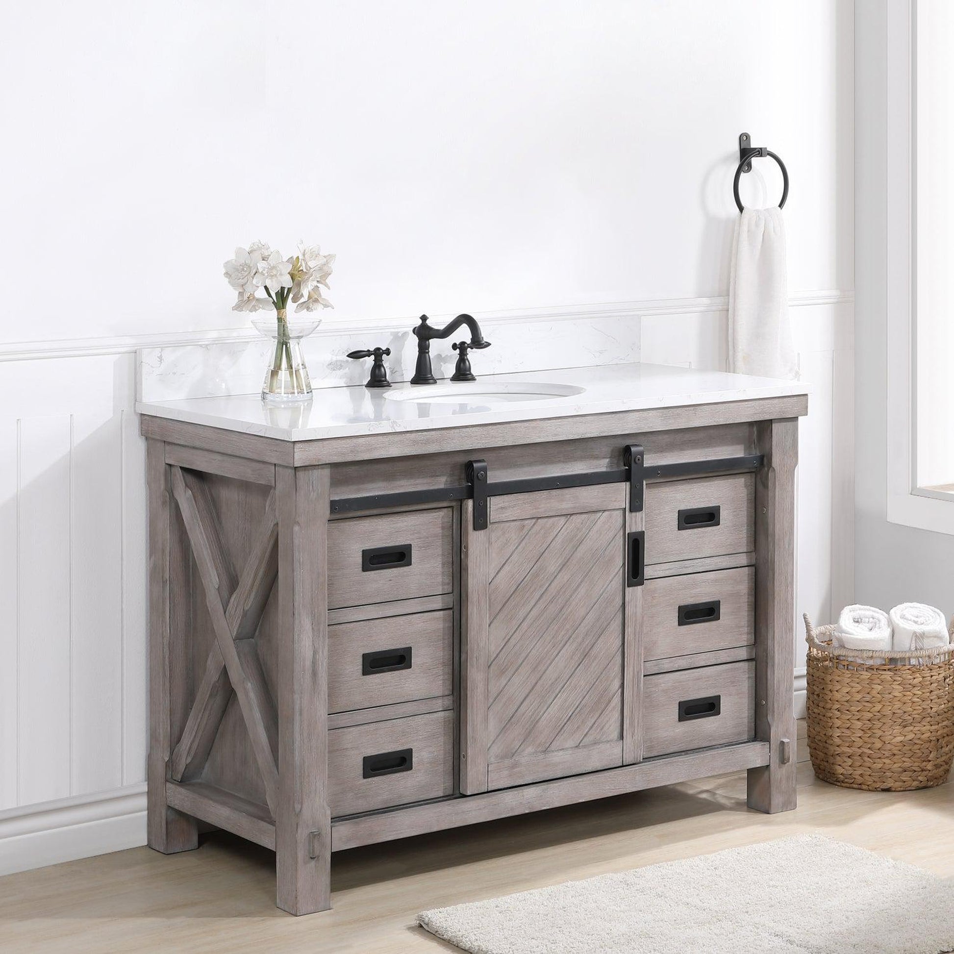 Vinnova Cortes 48" Single Sink Bath Vanity In Classical Grey Finish With White Composite Countertop