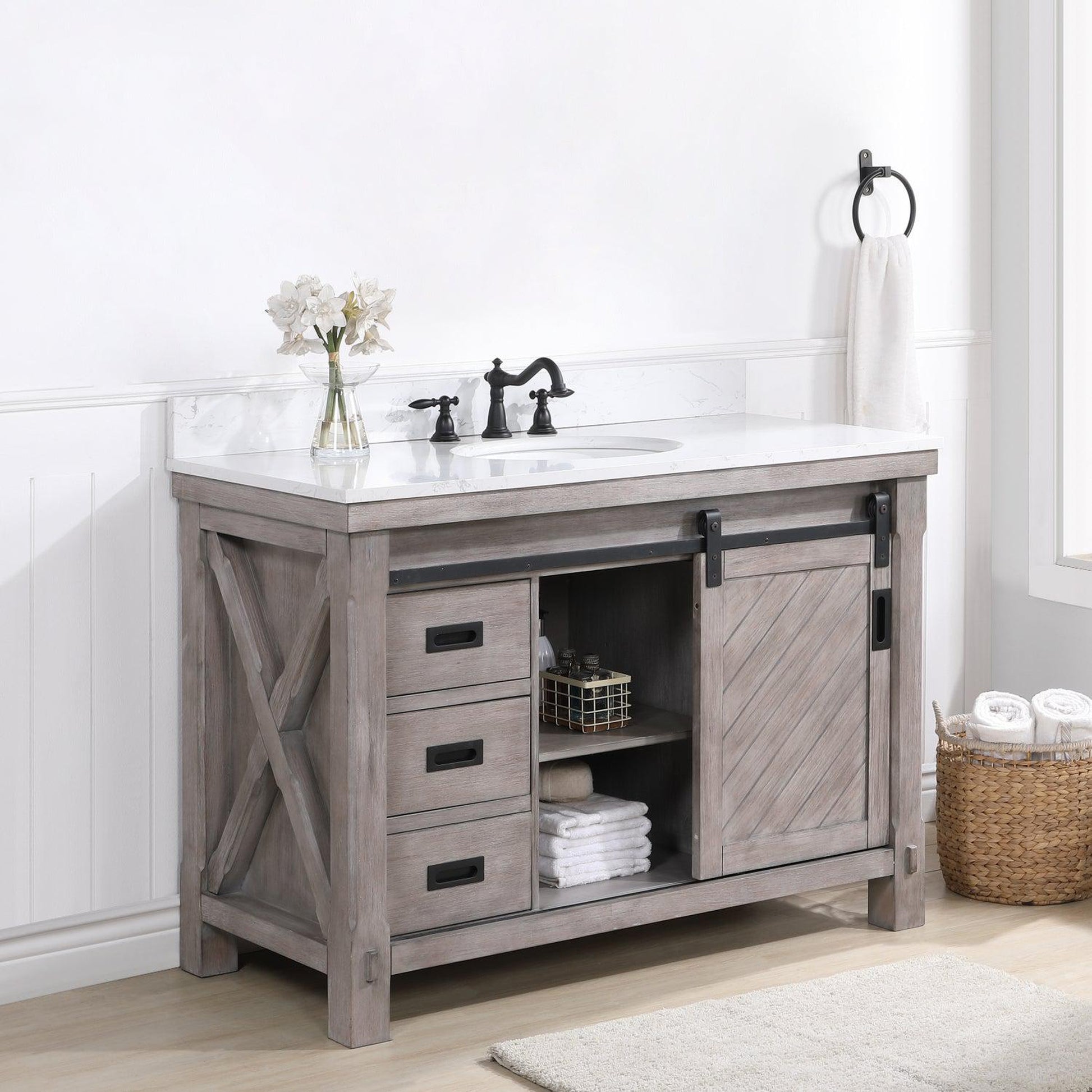 Vinnova Cortes 48" Single Sink Bath Vanity In Classical Grey Finish With White Composite Countertop