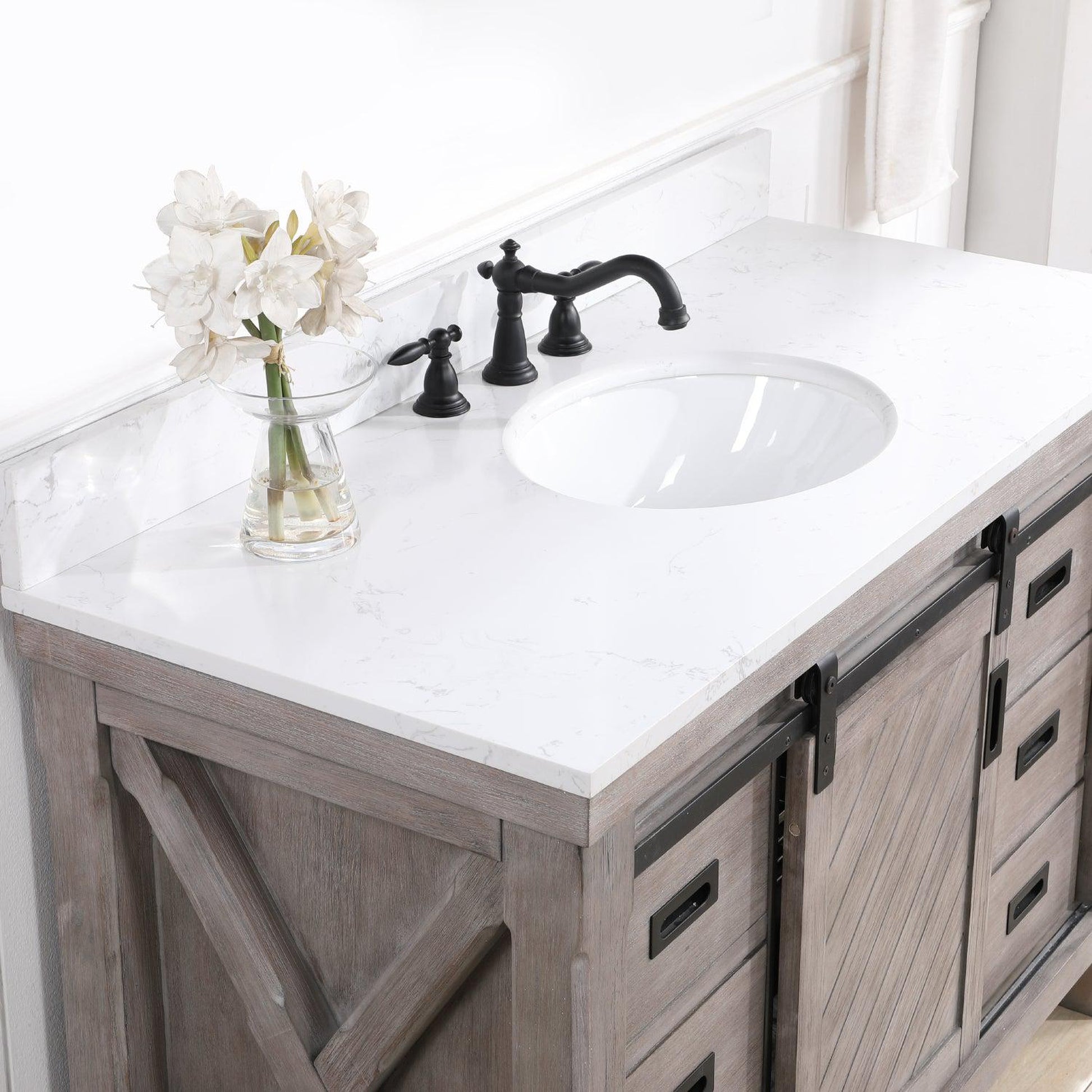 Vinnova Cortes 48" Single Sink Bath Vanity In Classical Grey Finish With White Composite Countertop