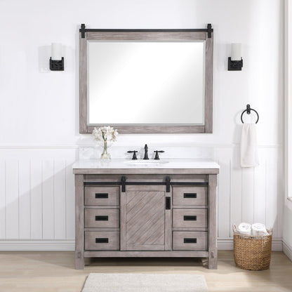 Vinnova Cortes 48" Single Sink Bath Vanity In Classical Grey Finish With White Composite Countertop And Mirror