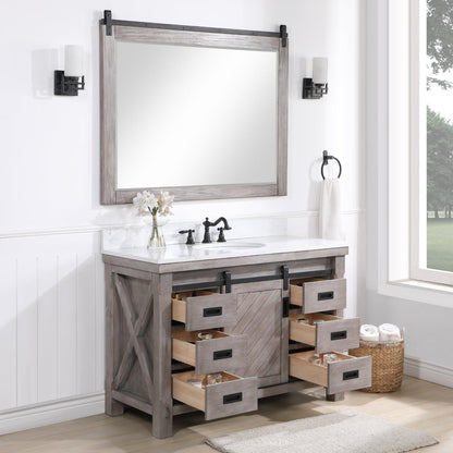 Vinnova Cortes 48" Single Sink Bath Vanity In Classical Grey Finish With White Composite Countertop And Mirror