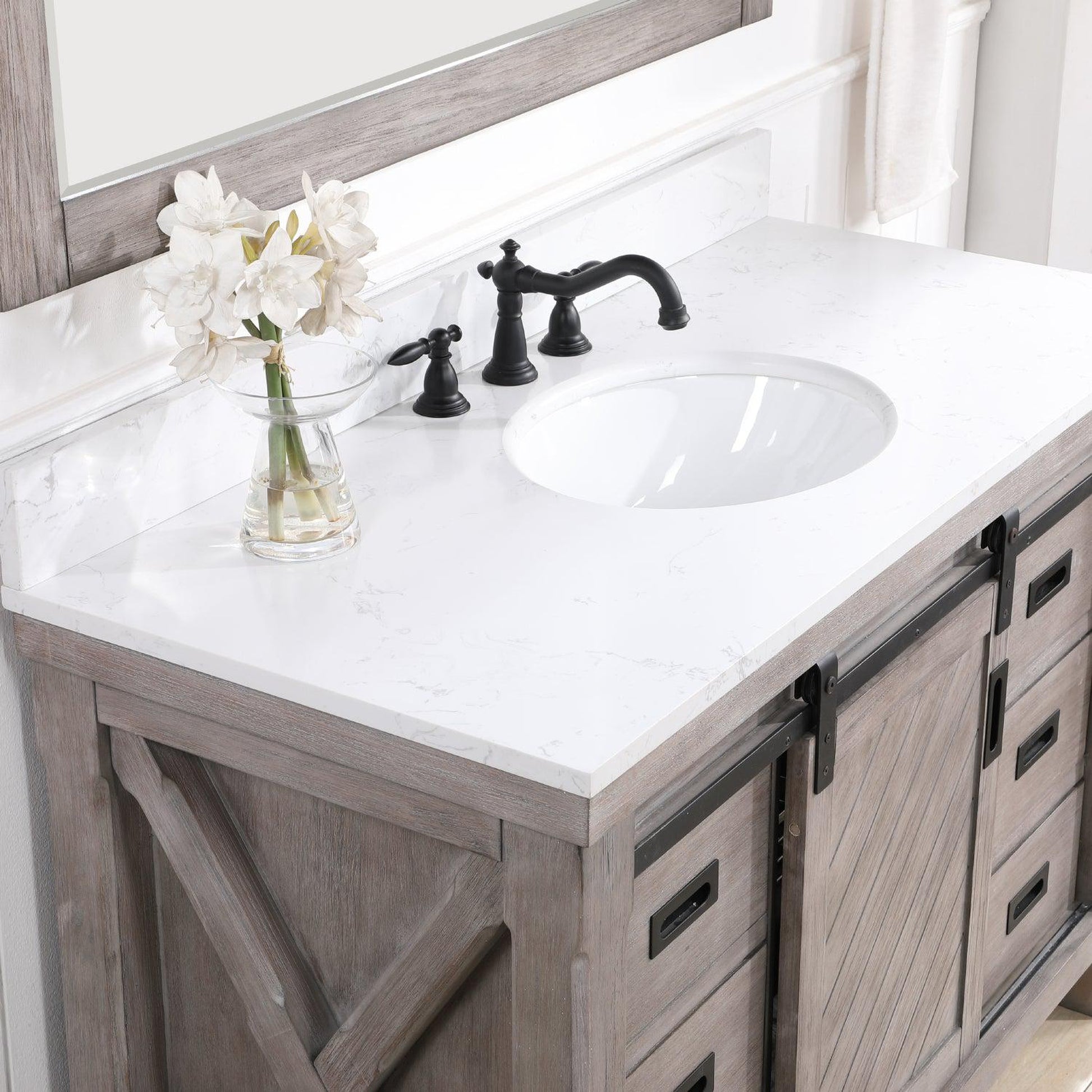 Vinnova Cortes 48" Single Sink Bath Vanity In Classical Grey Finish With White Composite Countertop And Mirror