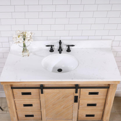 Vinnova Cortes 48" Single Sink Bath Vanity In Weathered Pine Finish With White Composite Countertop