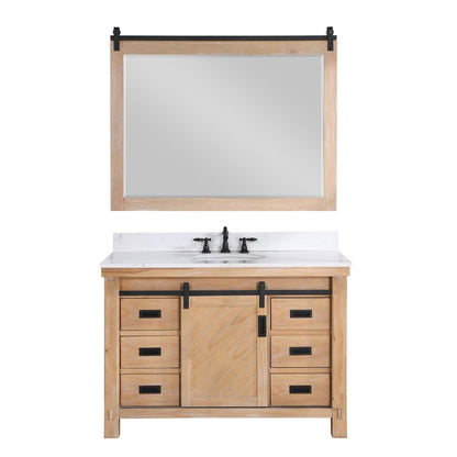 Vinnova Cortes 48" Single Sink Bath Vanity In Weathered Pine Finish With White Composite Countertop And Mirror
