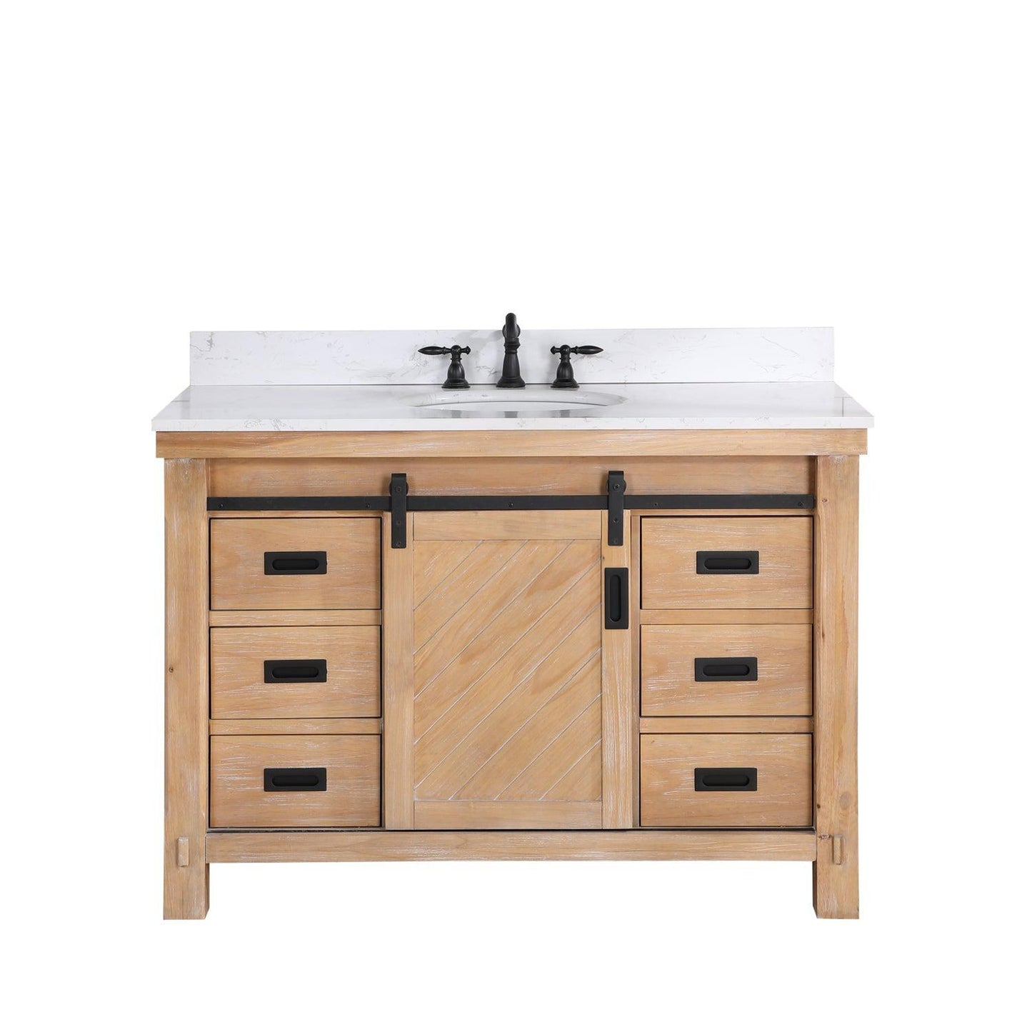 Vinnova Cortes 48" Single Sink Bath Vanity In Weathered Pine Finish With White Composite Countertop