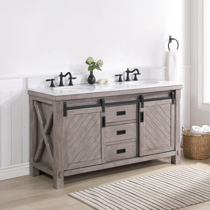 Vinnova Cortes 60" Double Sink Bath Vanity In Classical Grey Finish With White Composite Countertop