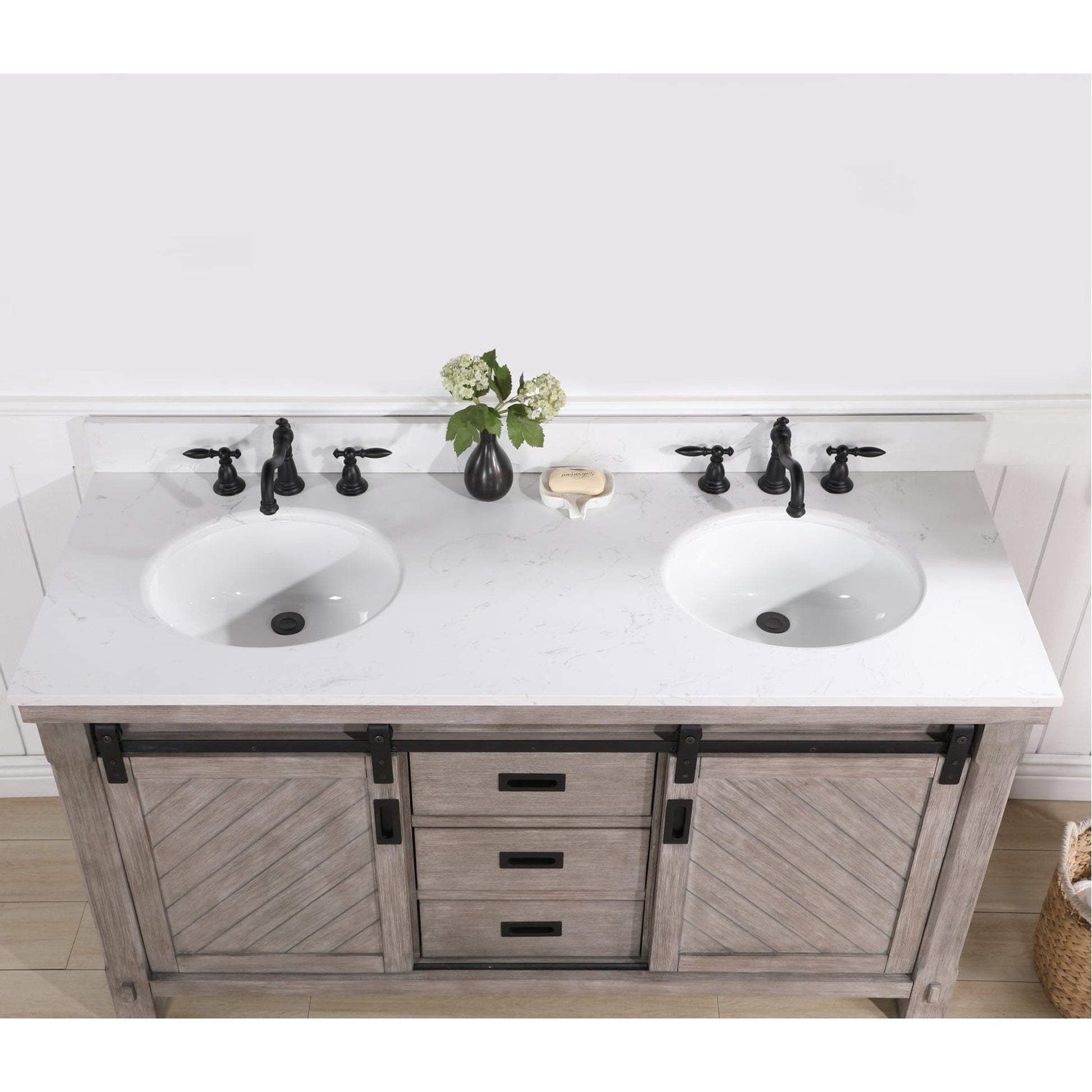 Vinnova Cortes 60" Double Sink Bath Vanity In Classical Grey Finish With White Composite Countertop