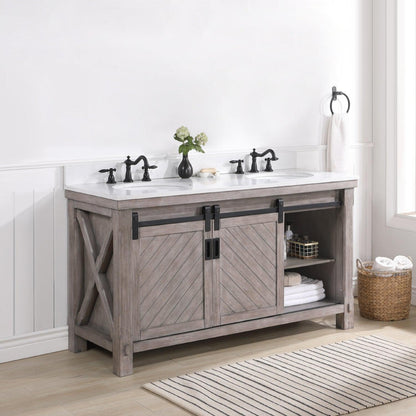 Vinnova Cortes 60" Double Sink Bath Vanity In Classical Grey Finish With White Composite Countertop