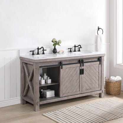 Vinnova Cortes 60" Double Sink Bath Vanity In Classical Grey Finish With White Composite Countertop